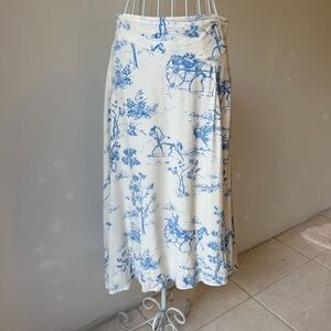 Nümph Nuarizilla Blue Toile novelty Print Midi Skirt White blue Viscose SZ 36/S